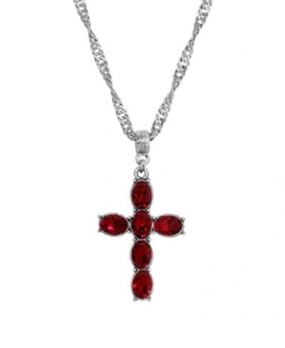 Symbols Of Faith Pewter Red Crystal Cross Silver-tone Twisted Necklace