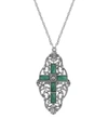 SYMBOLS OF FAITH PEWTER GREEN STONE CROSS NECKLACE