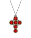 SYMBOLS OF FAITH PEWTER CROSS WITH ROUND RED CRYSTAL NECKLACE