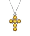 SYMBOLS OF FAITH PEWTER YELLOW COLOR CRYSTAL CROSS NECKLACE