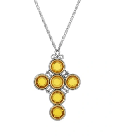 Symbols Of Faith Pewter Yellow Color Crystal Cross Necklace