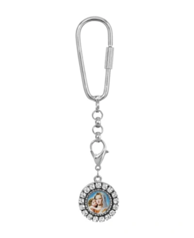 Symbols Of Faith Silver-tone Mary And Child Charm Key Fob In White