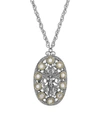 Symbols Of Faith Pewter Purple Crystal Crucifix Cross Oval Necklace In Purple