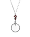 SYMBOLS OF FAITH PEWTER RED CRYSTAL CROSS MAGNIFIER NECKLACE