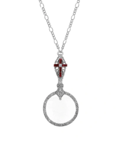 Symbols Of Faith Pewter Red Crystal Cross Magnifier Necklace