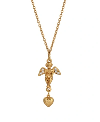 Symbols Of Faith 14k Gold-dipped Crystal Angel Heart Necklace In White