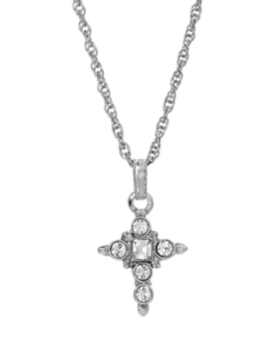 Symbols Of Faith Silver-tone Crystal Cross Pendant Necklace In White