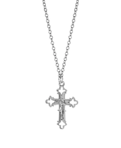 Symbols Of Faith Silver-tone Crucifix Cross Necklace In Gray