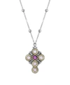 SYMBOLS OF FAITH PEWTER CROSS ROUND CRYSTALS NECKLACE