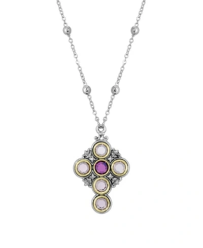 Symbols Of Faith Pewter Cross Round Crystals Necklace In Purple