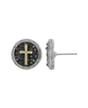 Symbols Of Faith Silver-tone Carded Multi Color Beaded Cross Round Stud Earrings In Silver-tone
