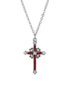 SYMBOLS OF FAITH PEWTER RED HAND ENAMEL CROSS WITH CRYSTALS NECKLACE