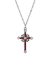 Symbols Of Faith Pewter Red Hand Enamel Cross With Crystals Necklace In Red