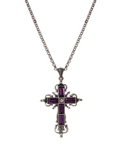 Symbols Of Faith Silver-tone Purple Crystal Cross Necklace