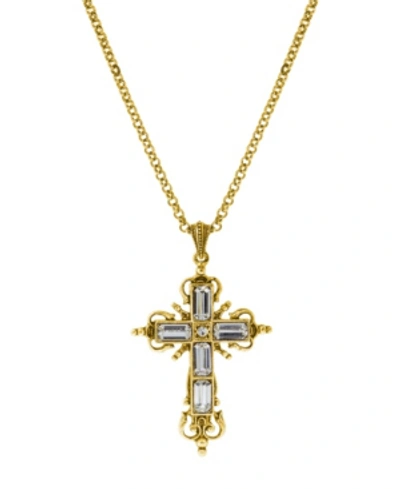 Symbols Of Faith 14k Gold Dipped Crystal Cross Necklace In White