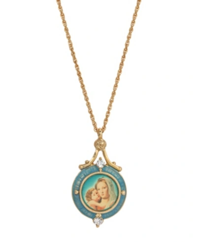 Symbols Of Faith 14k Gold-dipped Blue Enamel Mary And Child Pendant Necklace