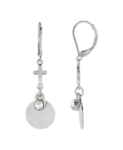 Symbols Of Faith Silver-tone Crystal "hope" Drop Earrings In White