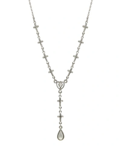 Symbols Of Faith Silver-tone Cross Chain Y-necklace In Gray