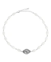 Symbols Of Faith Silver-tone Hail Mary Beaded Semi Precious Prayer Genuine White Dolomite Necklace In White
