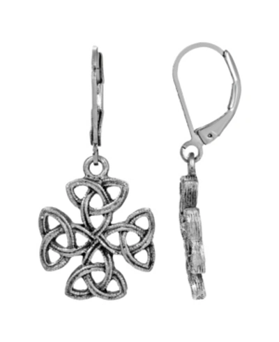 Symbols Of Faith Silver-tone Celtic Trinity Cross Earrings In Gray