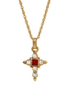 SYMBOLS OF FAITH 14K GOLD DIPPED DARK RED AND CRYSTAL CROSS PENDANT NECKLACE