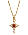 Symbols Of Faith 14k Gold Dipped Dark Red And Crystal Cross Pendant Necklace In Red