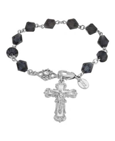 Symbols Of Faith Silver-tone Blue Crucifix Bracelet