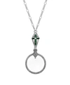 SYMBOLS OF FAITH PEWTER GREEN CRYSTAL CROSS MAGNIFIER NECKLACE