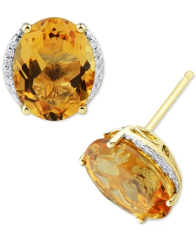 Macy's Citrine (3-1/5 Ct. T.w.) & Diamond (1/20 Ct. T.w.) Stud Earrings In 14k Gold (also In Mystic Topaz)