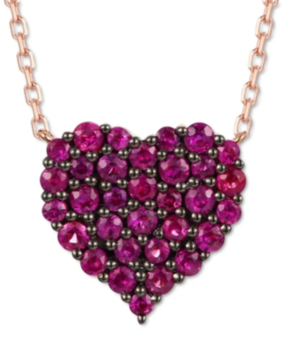 Le Vian Passion Ruby Heart Cluster 17-1/2" Pendant Necklace (3/4 Ct. T.w.) In 14k Rose Gold