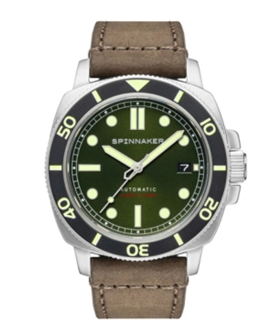 Spinnaker Men's Hull Automatic Dark Brown Genuine Leather Strap Watch, 42mm In Green