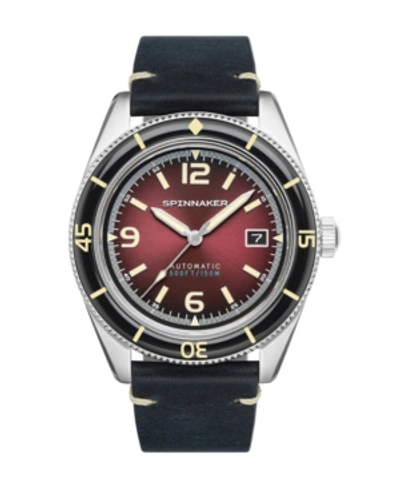 Spinnaker Men's Fleuss Automatic Blue Genuine Leather Strap Watch, 43mm In Red