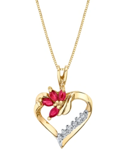 Macy's Ruby (3/8 Ct. T.w.) & Diamond (1/20 Ct. T.w.) Heart 18" Pendant Necklace In 14k Gold