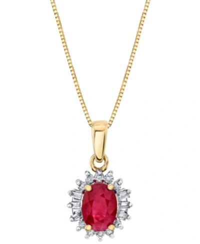 Macy's Ruby (1 Ct. T.w.) & Diamond (1/5 Ct. T.w.) Halo 18" Pendant Necklace In 10k Gold