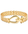 Macy's Black Spinel Horseshoe Clasp Panther Link Bracelet In 14k Gold-plated Sterling Silver In Gold Over Sterling Silver