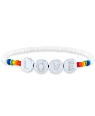 Macy's Diamond Accent Pride Beaded Stretch Bracelet In Sterling Silver