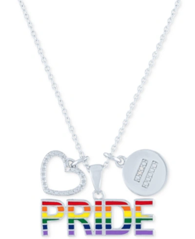 Macy's Diamond Accented Disc, Heart & Pride Pendant Necklace In Sterling Silver, 16" + 4" Extender