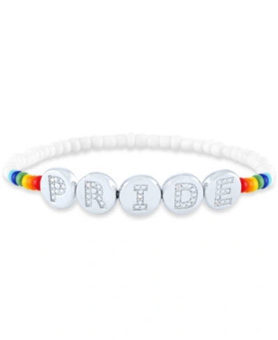 Macy's Diamond Accent Pride Beaded Stretch Bracelet In Sterling Silver