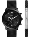 Fossil Men's Neutra Chronograph Movement, Black Leather Strap Watch With Matching Black Leather Bracelet, 4 In Black