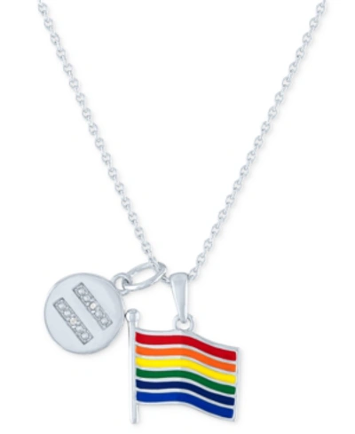 Macy's Diamond Accented Disc & Pride Flag Pendant Necklace In Sterling Silver, 16" + 4" Extender