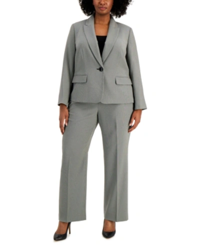 Le Suit Plus Size Herringbone One-button Pantsuit In Multi