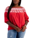TOMMY HILFIGER PLUS SIZE OFF-THE-SHOULDER EMBROIDERED TOP