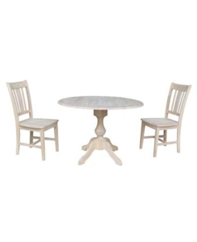 International Concepts 42" Round Top Pedestal Table With 2 Chairs In Cream