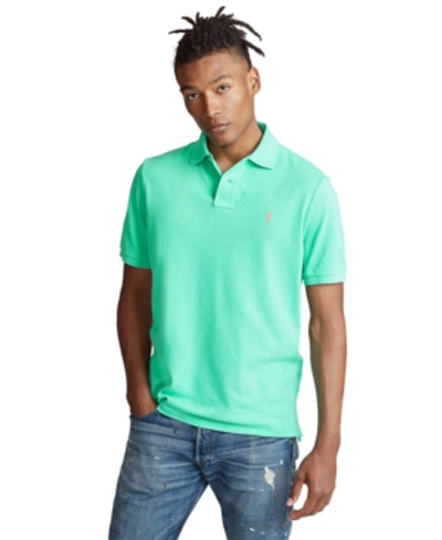 Polo Ralph Lauren Slim Fit Polo Shirt In Mint Green With Pink Logo In Forest Green