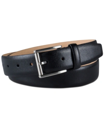 Calvin Klein Men's Textured Leather Roller Bar Buckle Belt In Black