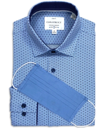 Construct Con. Struct Men's Slim-fit Performance Stretch Interlocked Geo Print Dress Shirt, Created For Macy's In Blue