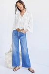 Mother The Twister Sneak Frayed Hems Flared Wide Leg Jeans In Blue