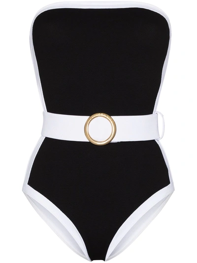 Alexandra Miro Whitney Belted Strapless One Piece Swimsuit In Black