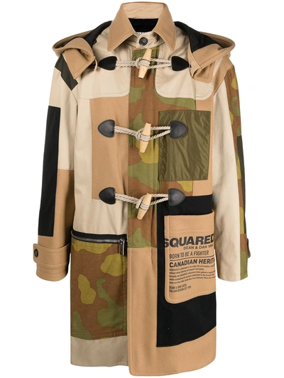 Dsquared2 Toggle-fastening Camouflage-print Coat In Sand