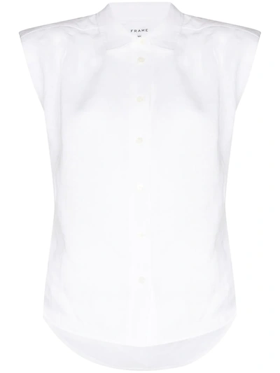 Frame Cassandra Cap-sleeve Organic Linen Poplin Shirt In Weiss